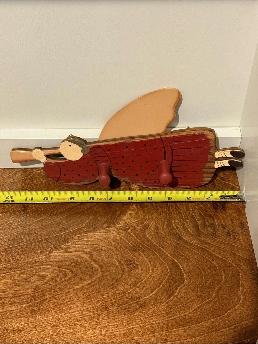 Vintage Wooden Angel Folk Art Wall Decor With Pegs
